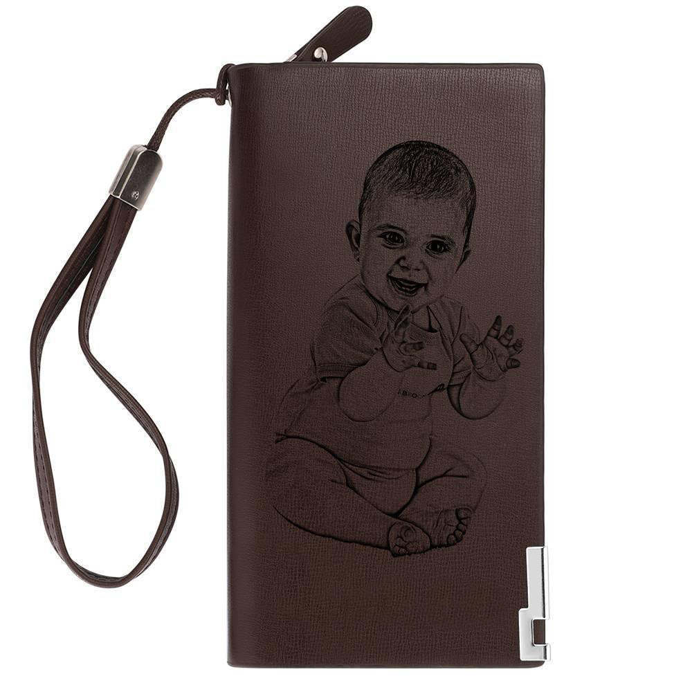 Custom Photo Engraved Wallet Leather Men's Wallet Coffee