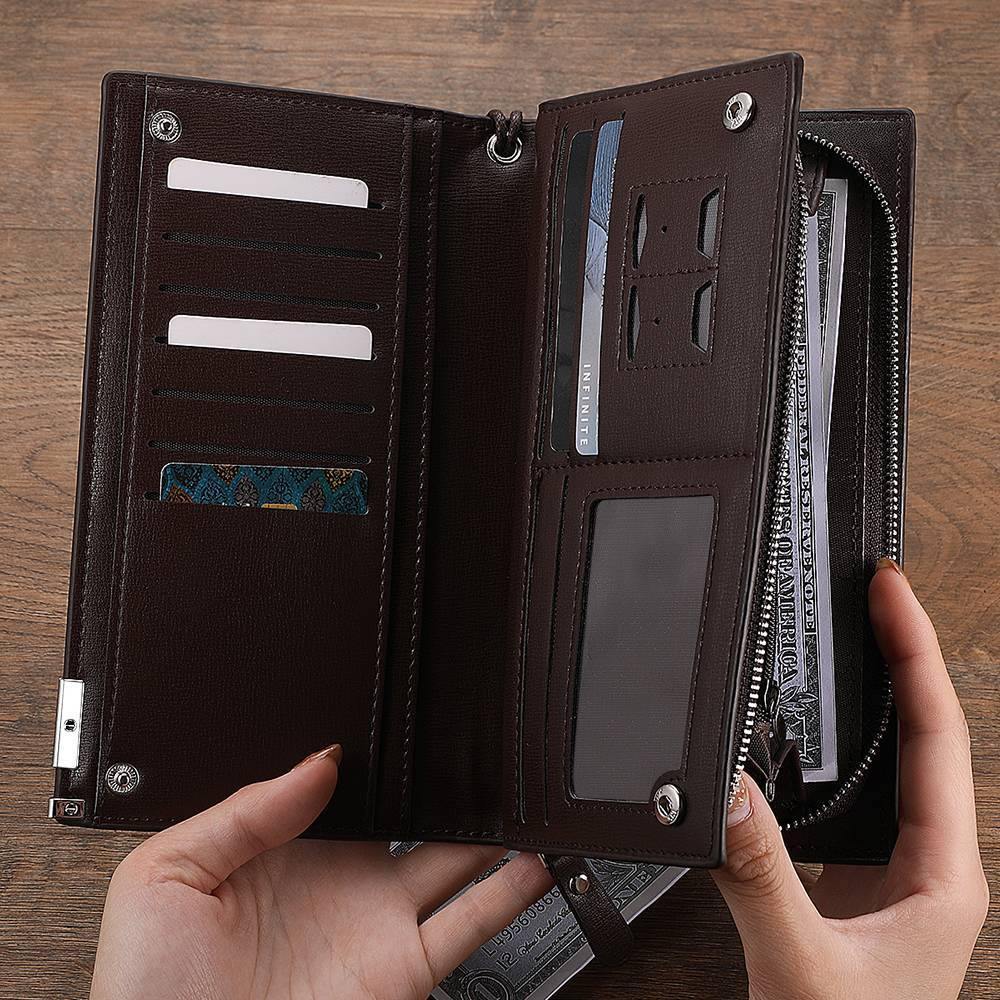 Custom Photo Engraved Wallet Leather Men's Wallet Coffee - soufeelus