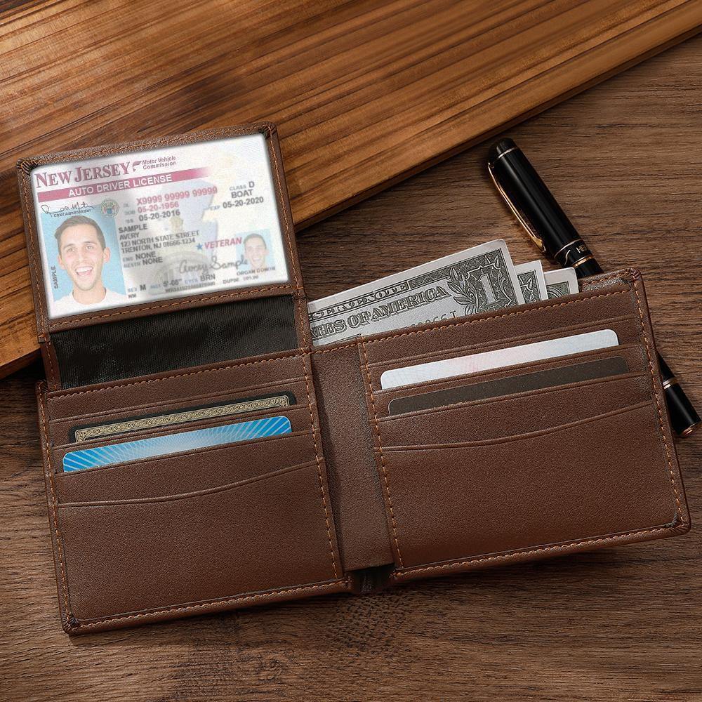Custom Photo Engraved Wallet -Wallet Anti-Theft Brush RFID Protected for Him or Her Men's Billfold Brown - soufeelus