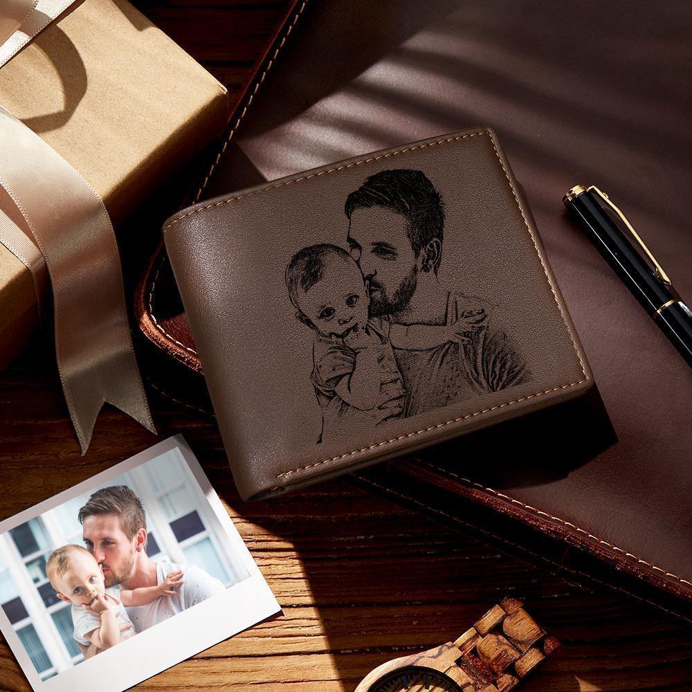 Custom Photo Engraved Wallet -Wallet Anti-Theft Brush RFID Protected for Him or Her Men's Billfold Brown - soufeelus