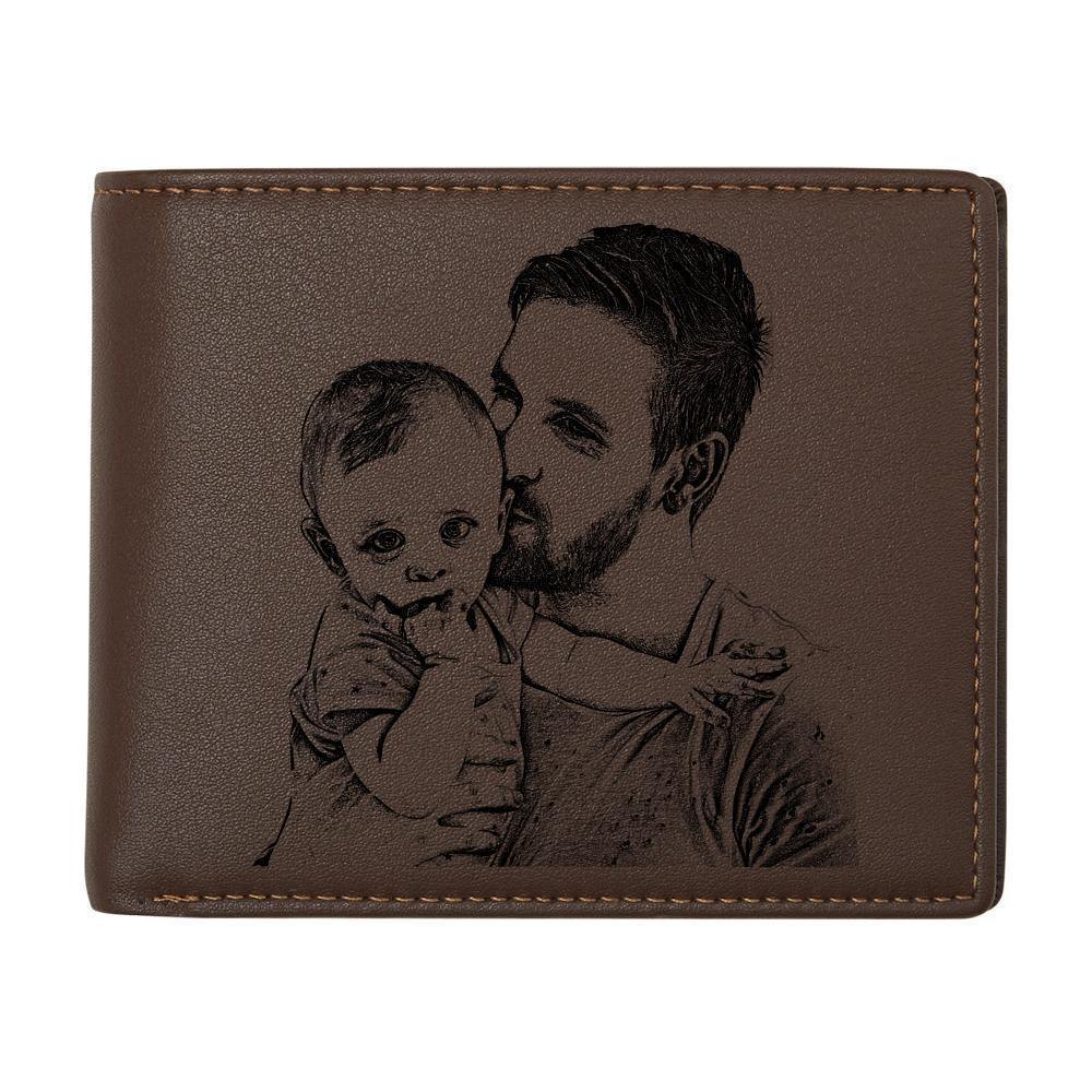 Custom Photo Engraved Wallet -Wallet Anti-Theft Brush RFID Protected for Him or Her Men's Billfold Brown - soufeelus