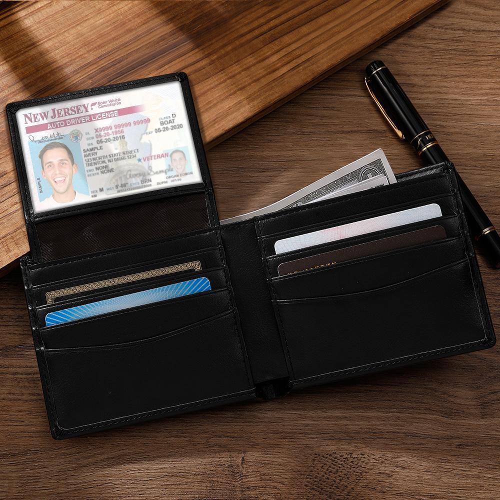 Personalised Leather Wallet Anti-Theft Brush RFID Protected Wallet Mens Custom Portrait Wallet -Black - soufeelus