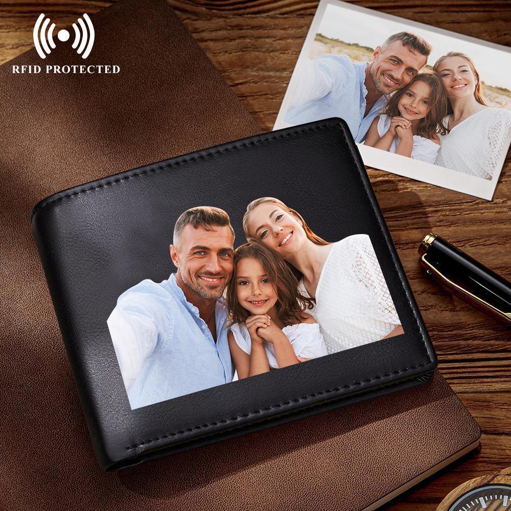 Personalised Leather Wallet Anti-Theft Brush RFID Protected Wallet Mens Custom Portrait Wallet -Black - soufeelus