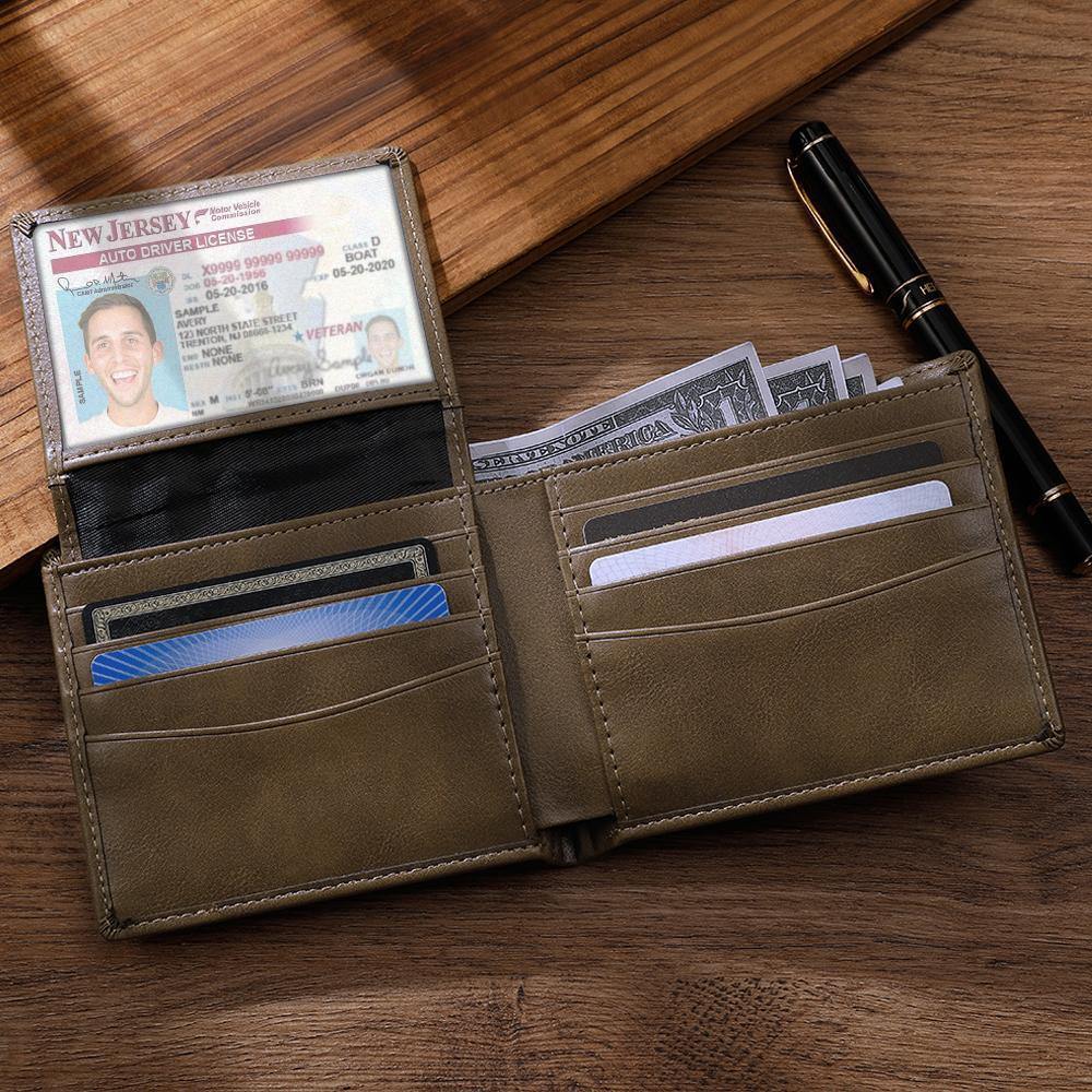 Men's Custom Engraved Leather Wallet Anti-Theft Brush RFID Protected for Family Anniversary Gift- Light Brown - soufeelus