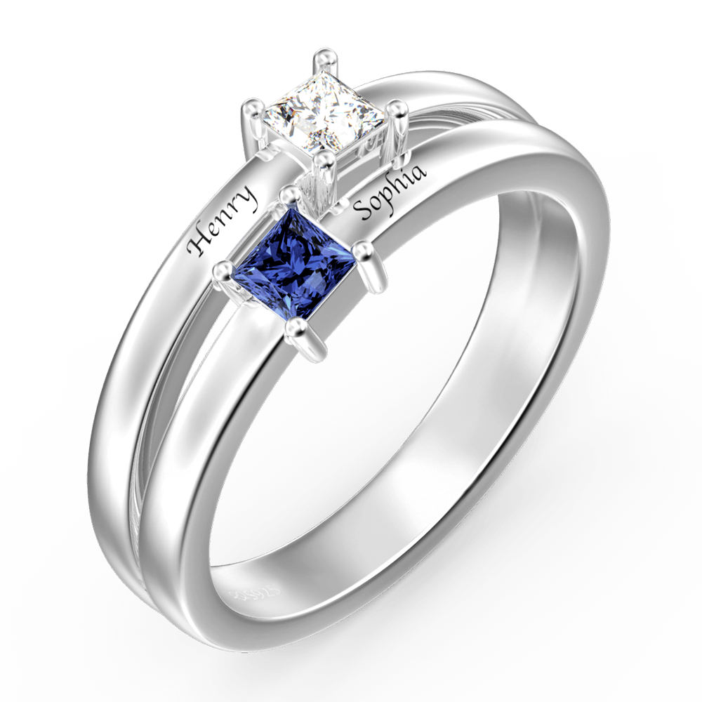 Personalized Birthstone Promise Ring with Engraving Silver