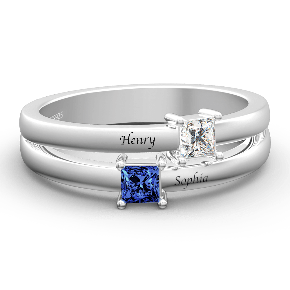 Personalized Birthstone Promise Ring with Engraving Silver