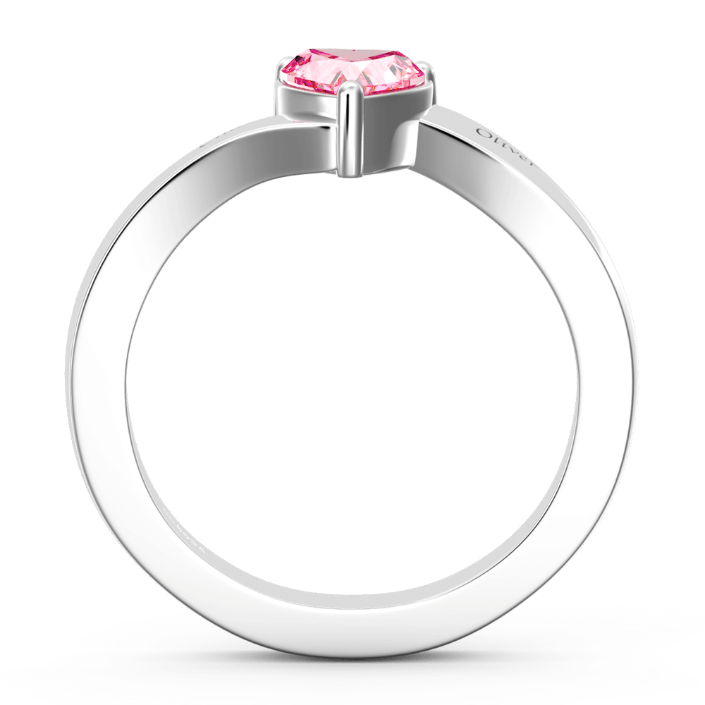 Personalized Heart Birthstone Promise Ring with Engraving Silver