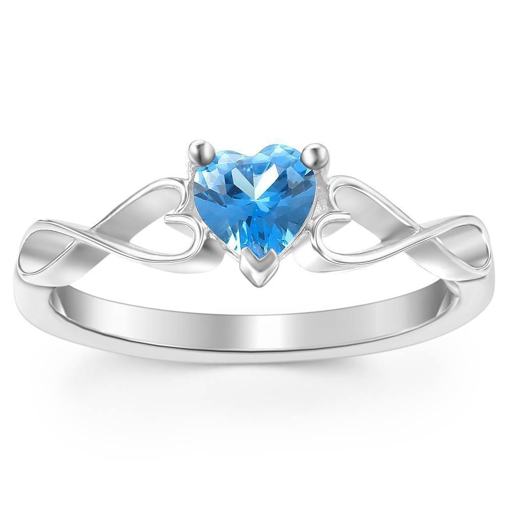 Personalized Heart Birthstone Promise Ring Silver