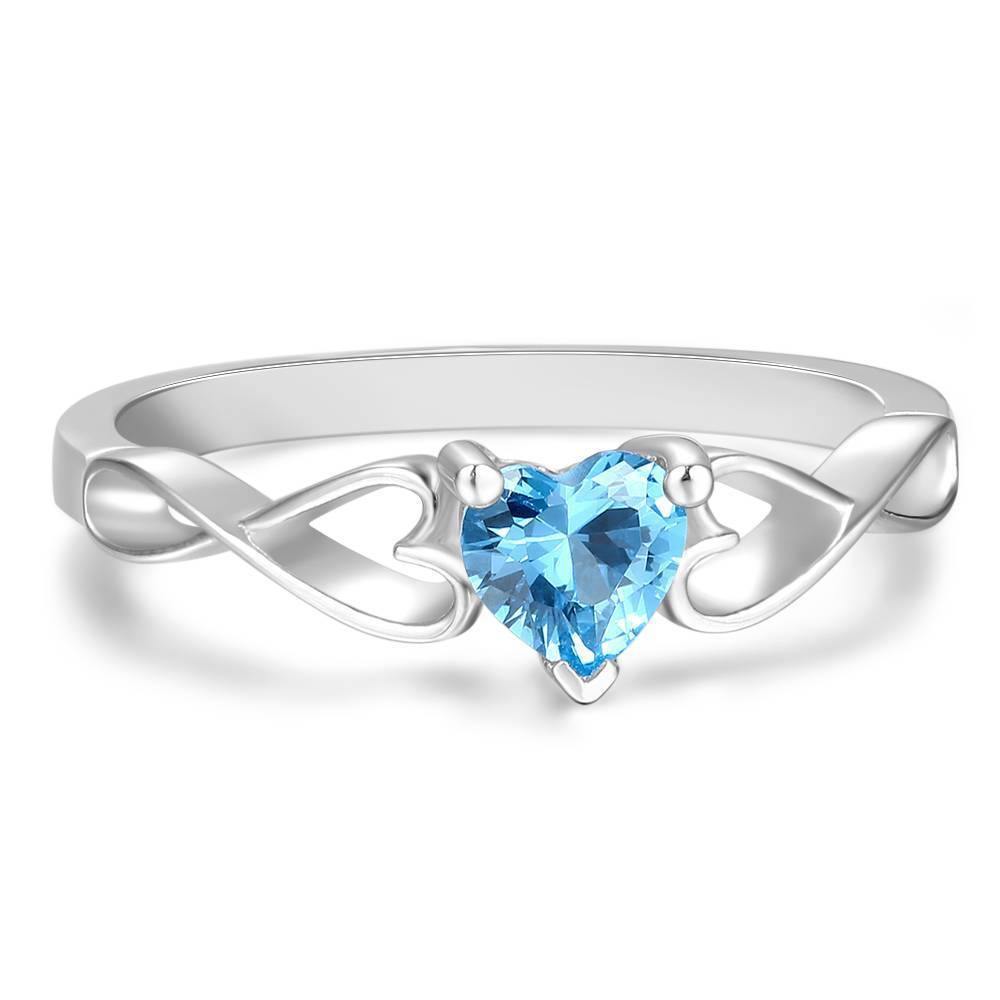 Personalized Heart Birthstone Promise Ring Silver