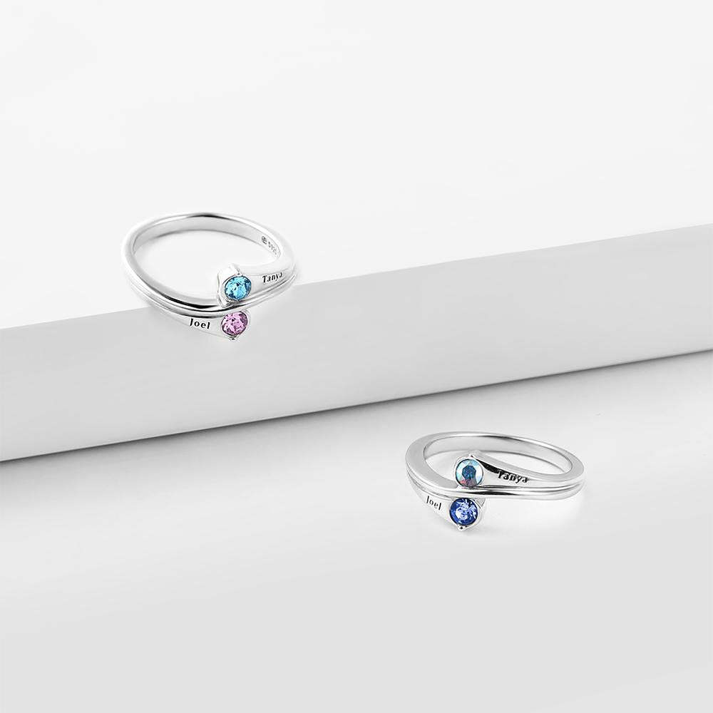 Personalized Birthstone Promise Ring with Engraving Name