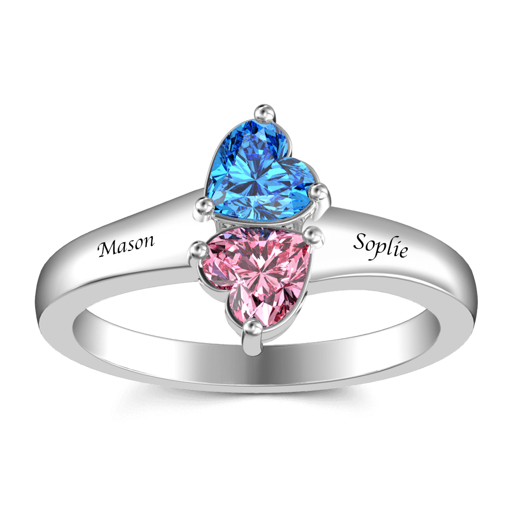 Personalized Heart Birthstone Promise Ring with Engraving Silver