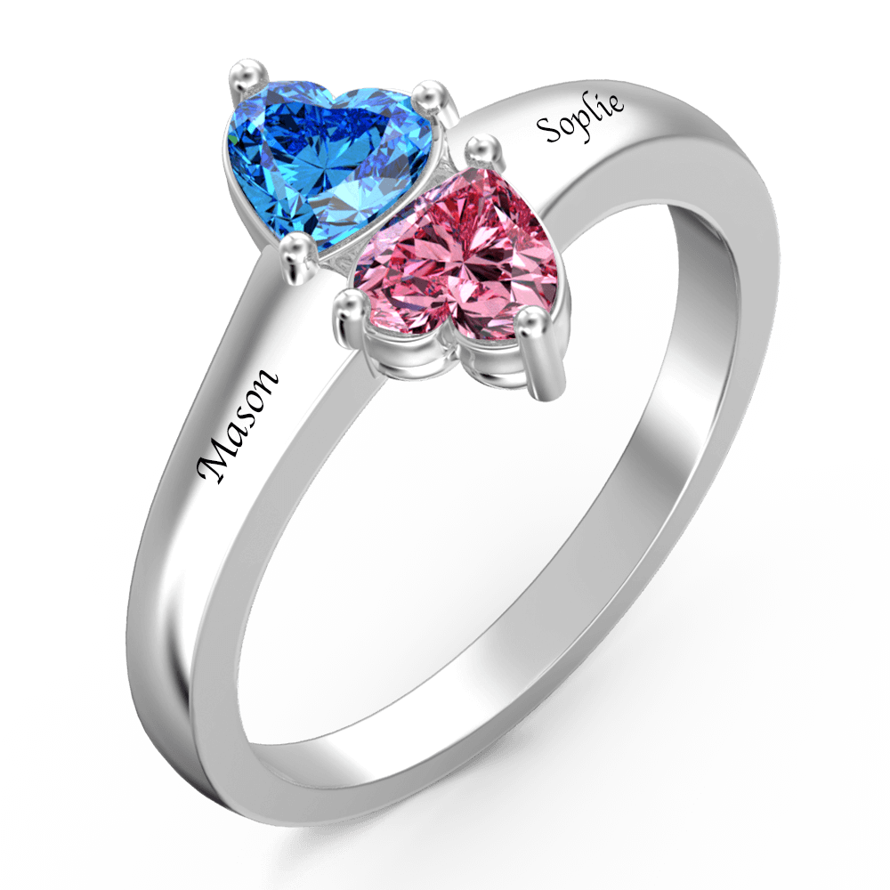 Personalized Heart Birthstone Promise Ring with Engraving Silver