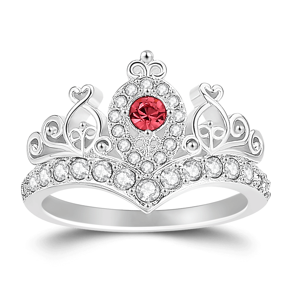 Personalised Birthstone Crown Princess Ring Silver