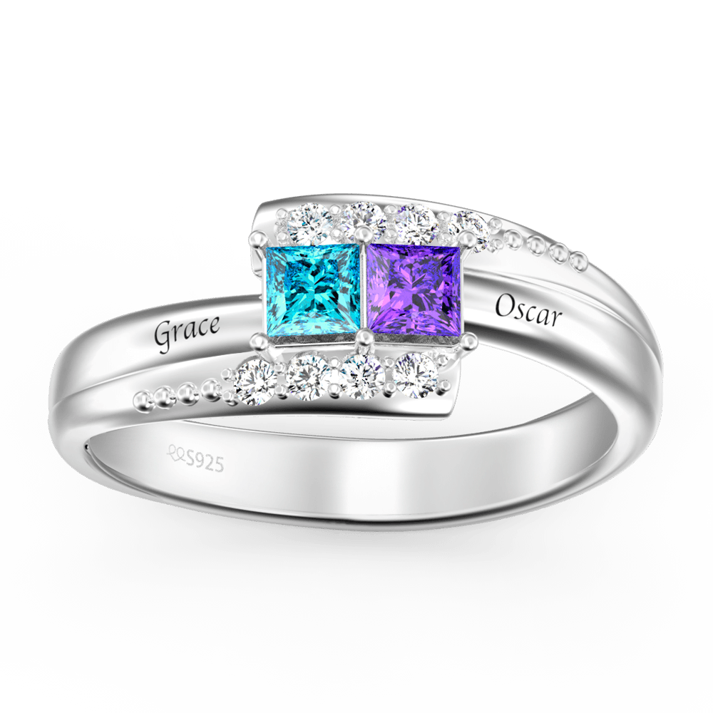 Engraved Birthstone Promise Ring Silver