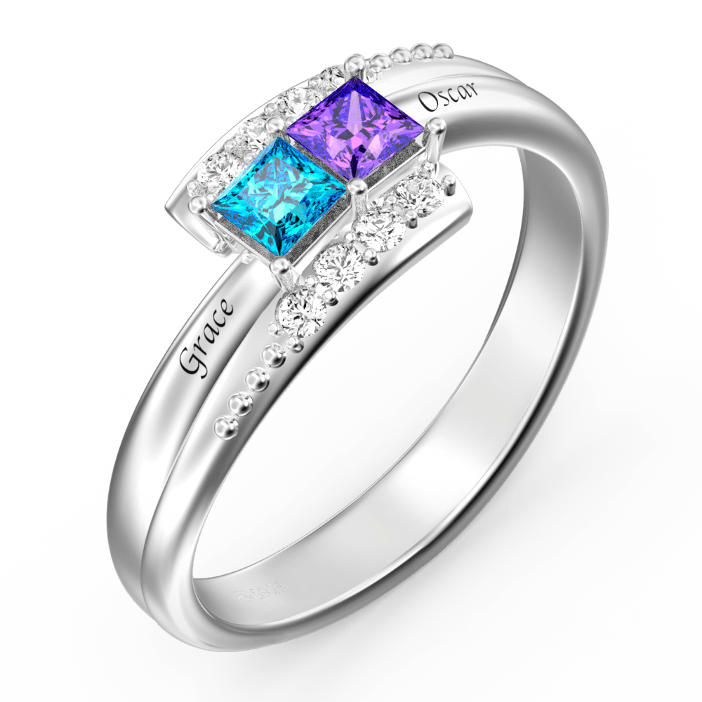 Engraved Birthstone Promise Ring Silver