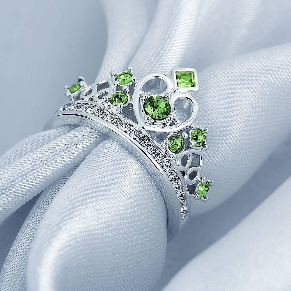 Personalised Birthstone Crown Princess Ring Silver