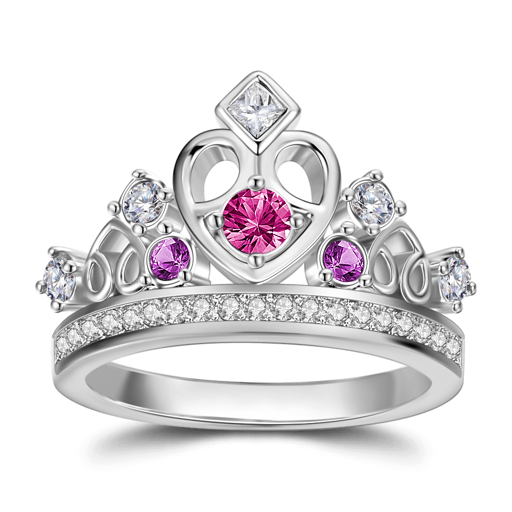 Personalised Birthstone Crown Princess Ring Silver