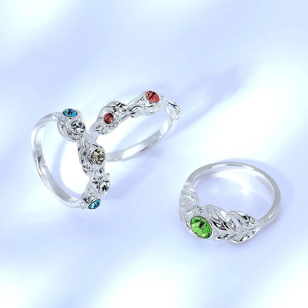 Personalised Birthstone Leaf Ring Silver