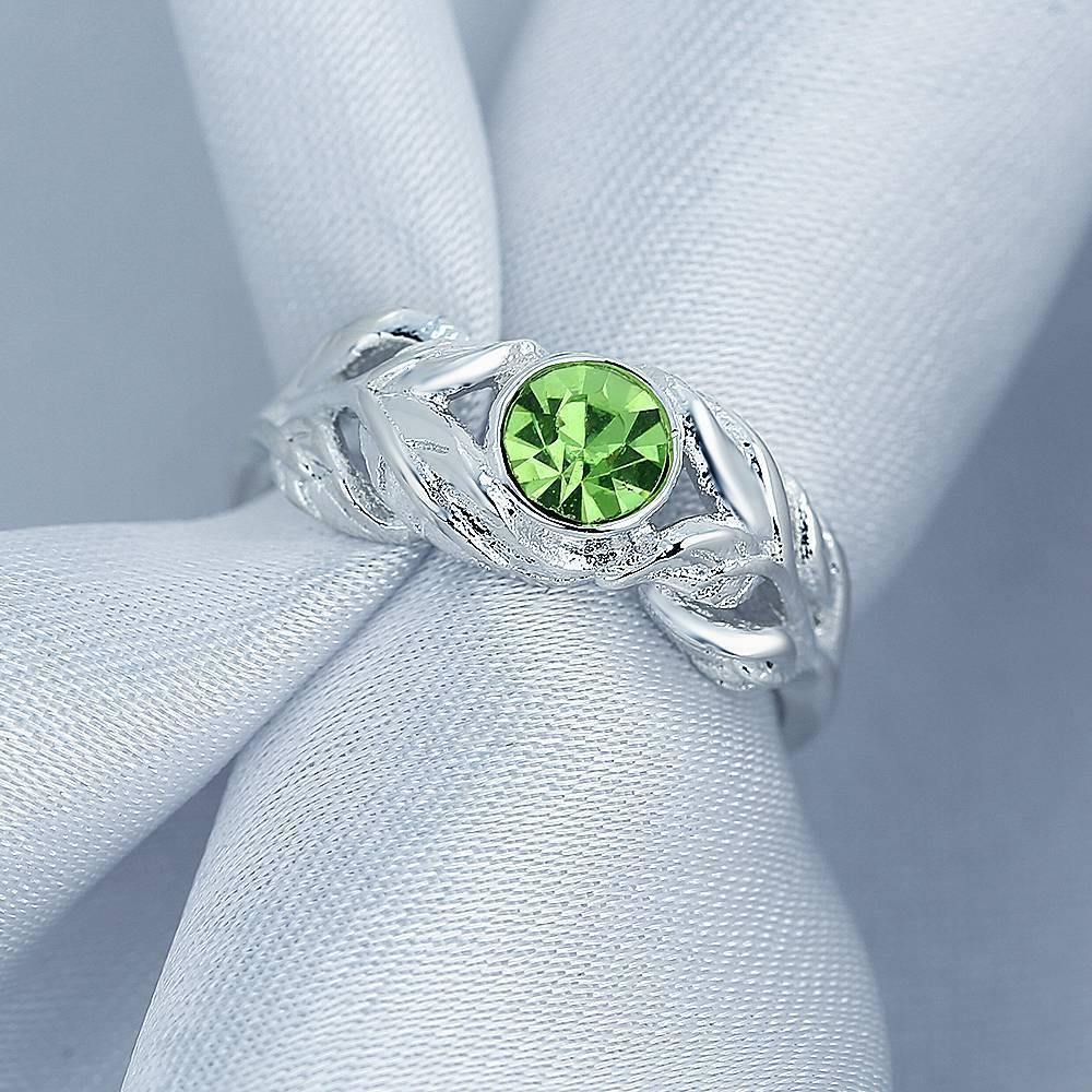 Personalised Birthstone Leaf Ring Silver