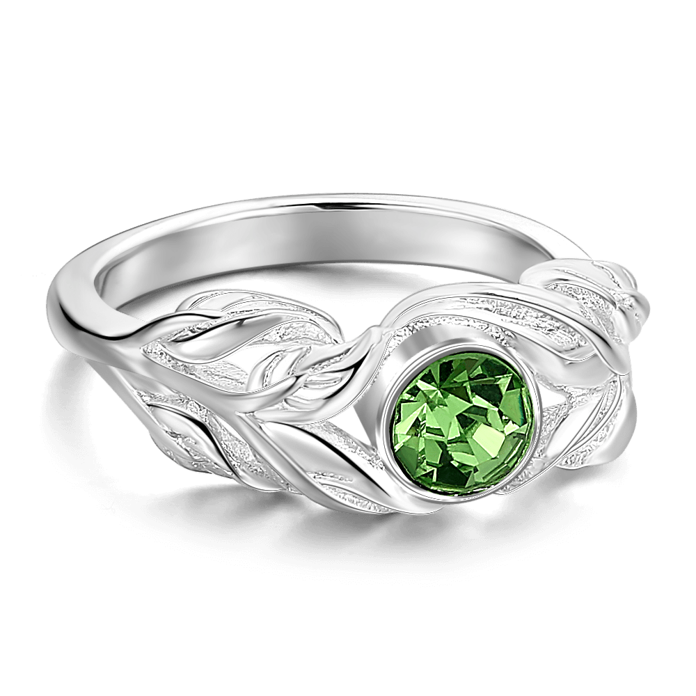 Personalised Birthstone Leaf Ring Silver