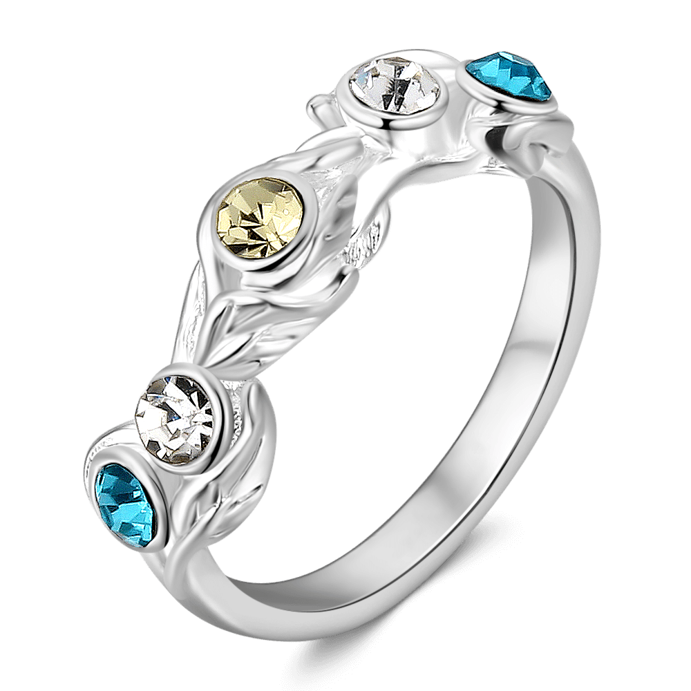 Personalised Five Birthstone Leaf Ring Silver
