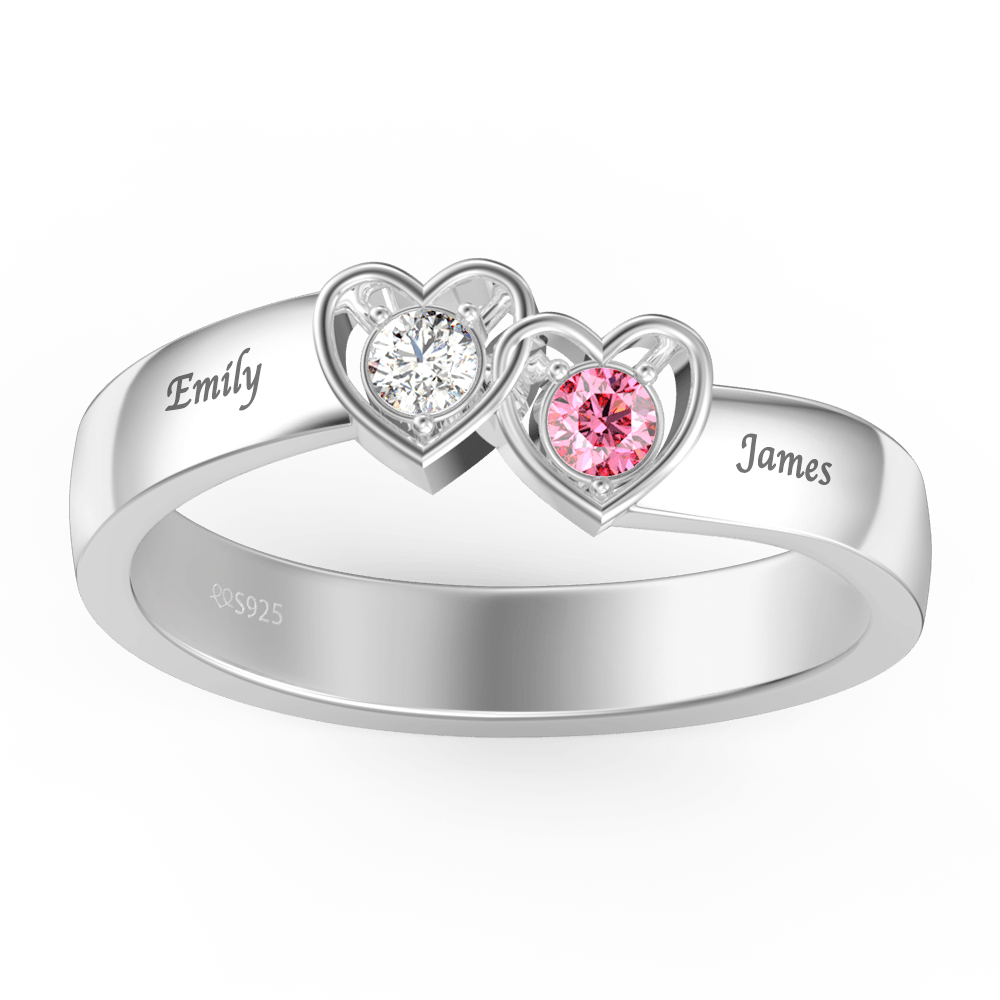 Personalised Birthstone with Engraving Promise Ring Silver