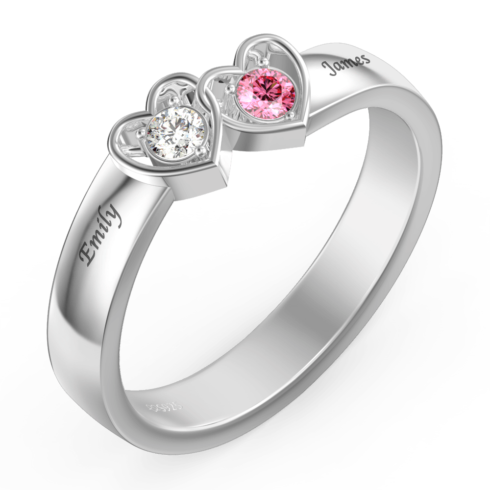 Personalised Birthstone with Engraving Promise Ring Silver