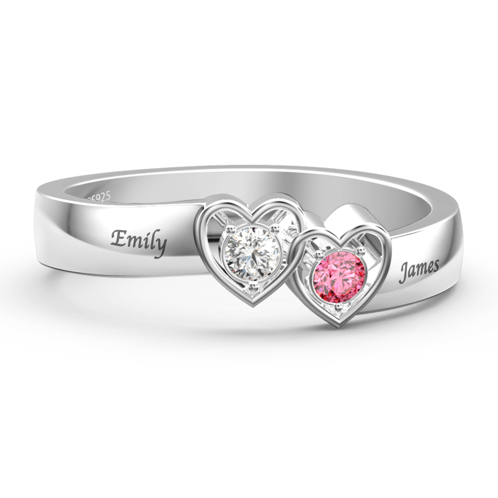 Personalised Birthstone with Engraving Promise Ring Silver