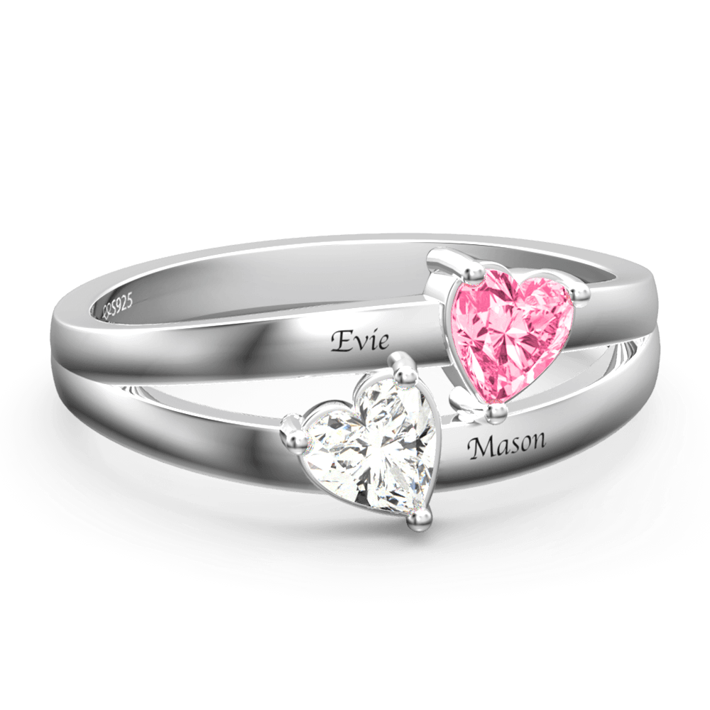 Personalised Birthstone with Engraving Promise Ring Silver