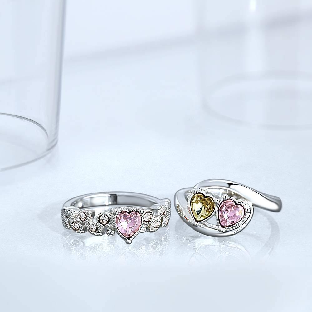 Personalised Heart Birthstone Ring Silver