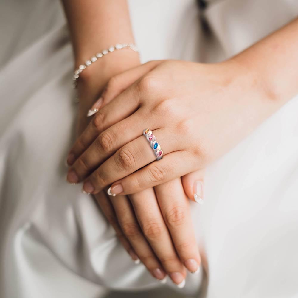 Personalised Birthstone Mother's Ring with Engraving Silver