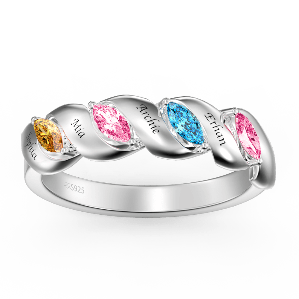Personalised Birthstone Mother's Ring with Engraving Silver