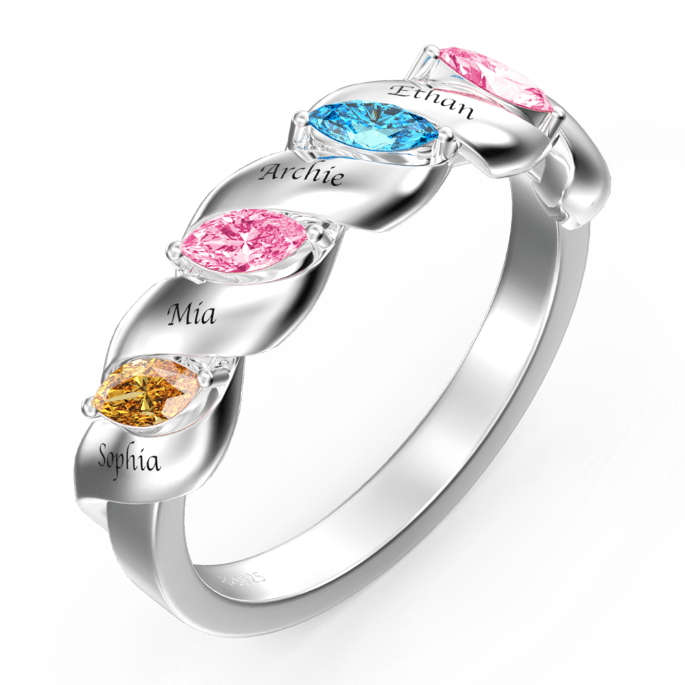 Personalised Birthstone Mother's Ring with Engraving Silver