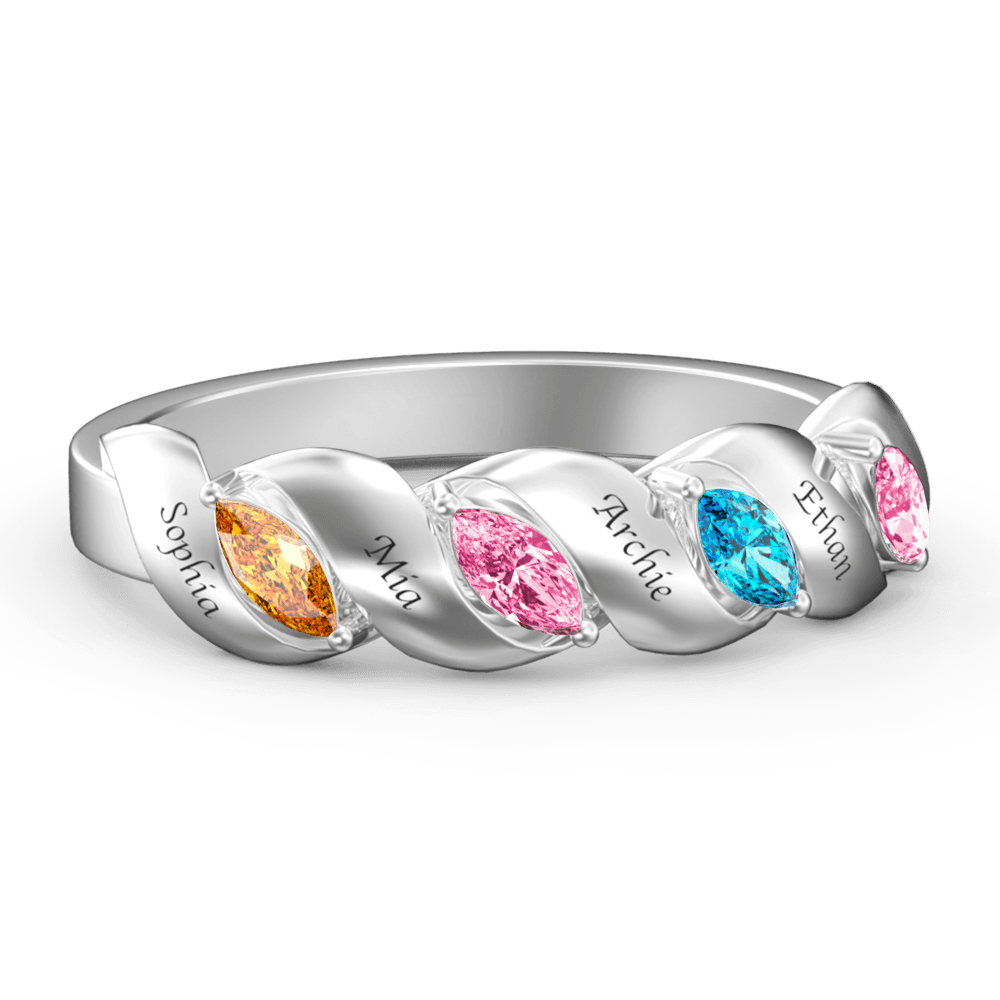 Personalised Birthstone Mother's Ring with Engraving Silver