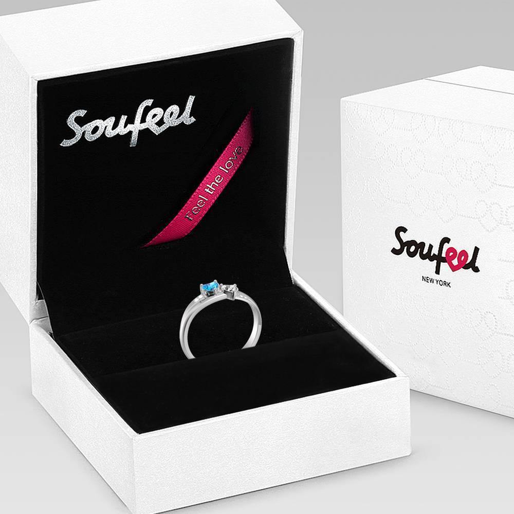 Engraved Double Heart Birthstone Promise Ring Silver - soufeelus