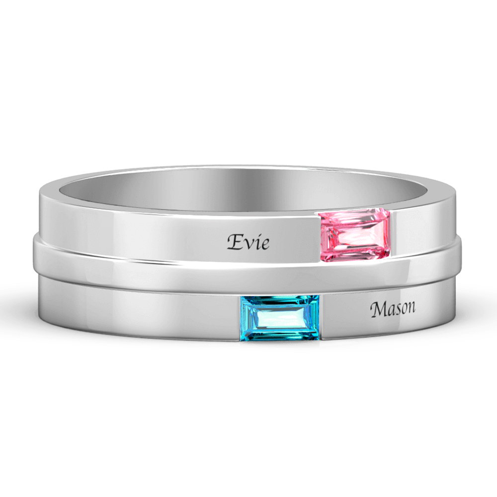 Men's Personalised Birthstone Promise Ring with Engraving Platinum Plated Silver