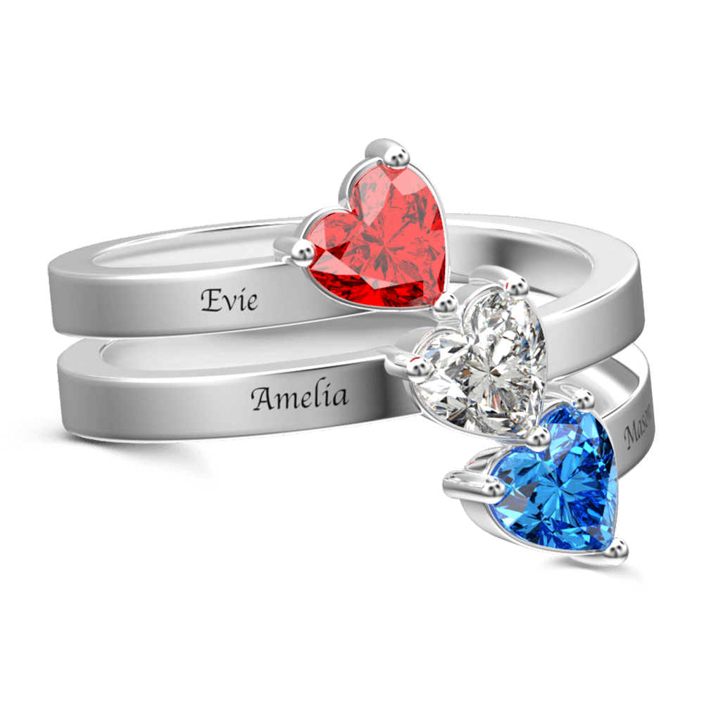 Personalized Heart Birthstone Promise Ring with Engraving Silver