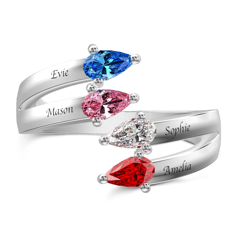 Personalized Birthstone Promise Ring with Engraving Silver