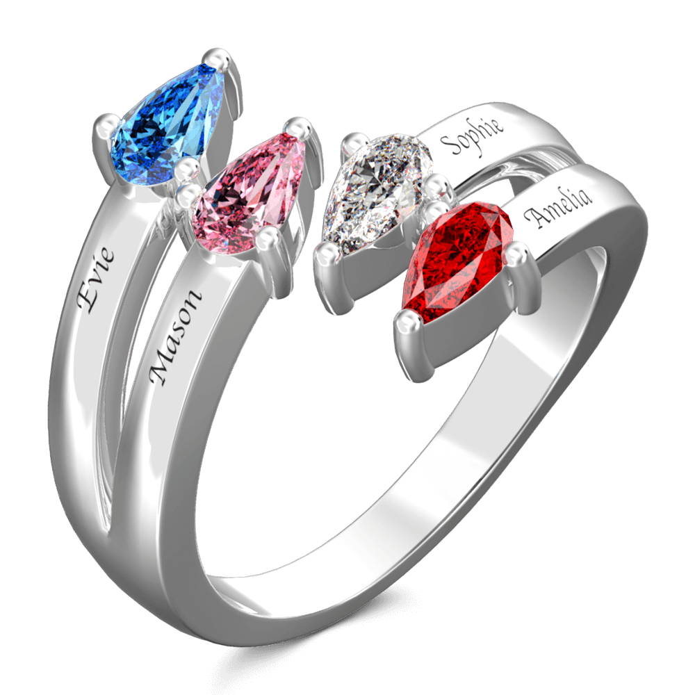 Personalized Birthstone Promise Ring with Engraving Silver