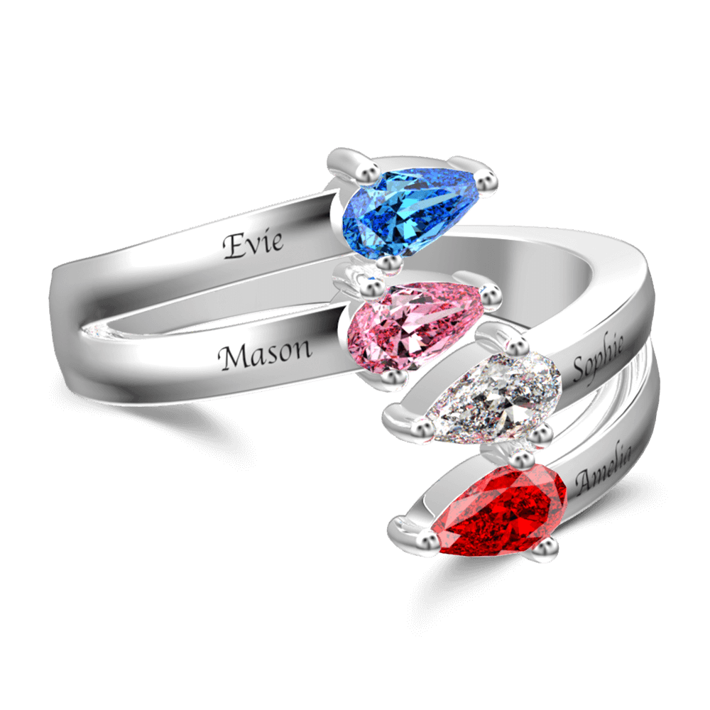 Personalized Birthstone Promise Ring with Engraving Silver