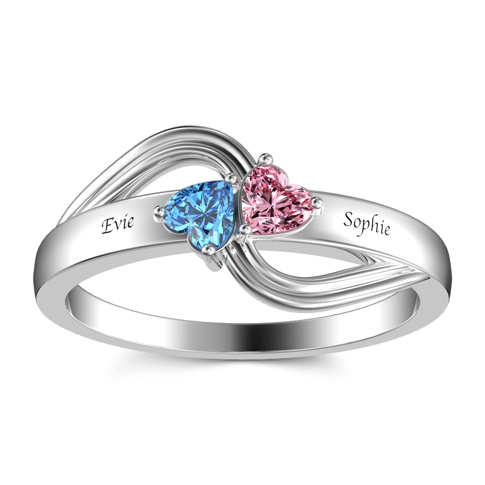 Personalized Heart Birthstone Promise Ring with Engraving Silver