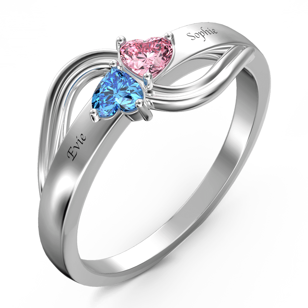 Personalized Heart Birthstone Promise Ring with Engraving Silver