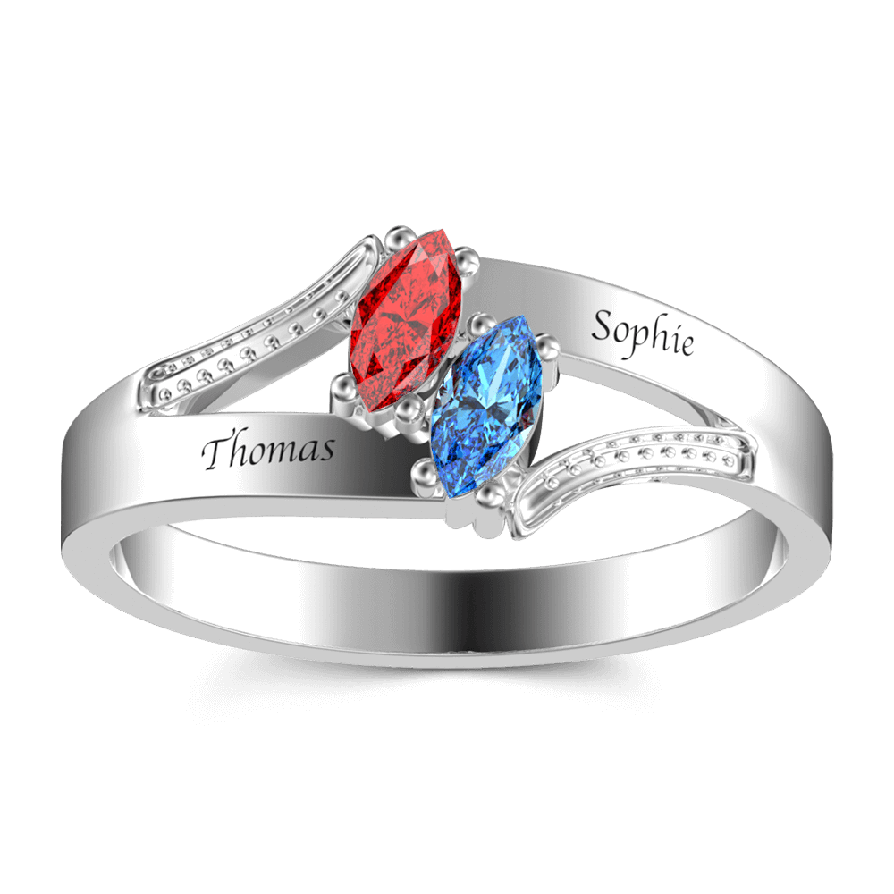 Personalized Birthstone Promise Ring with Engraving Silver