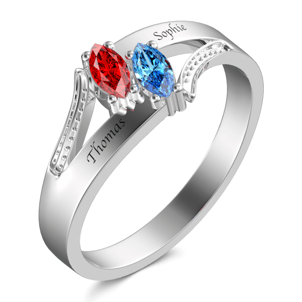 Personalized Birthstone Promise Ring with Engraving Silver