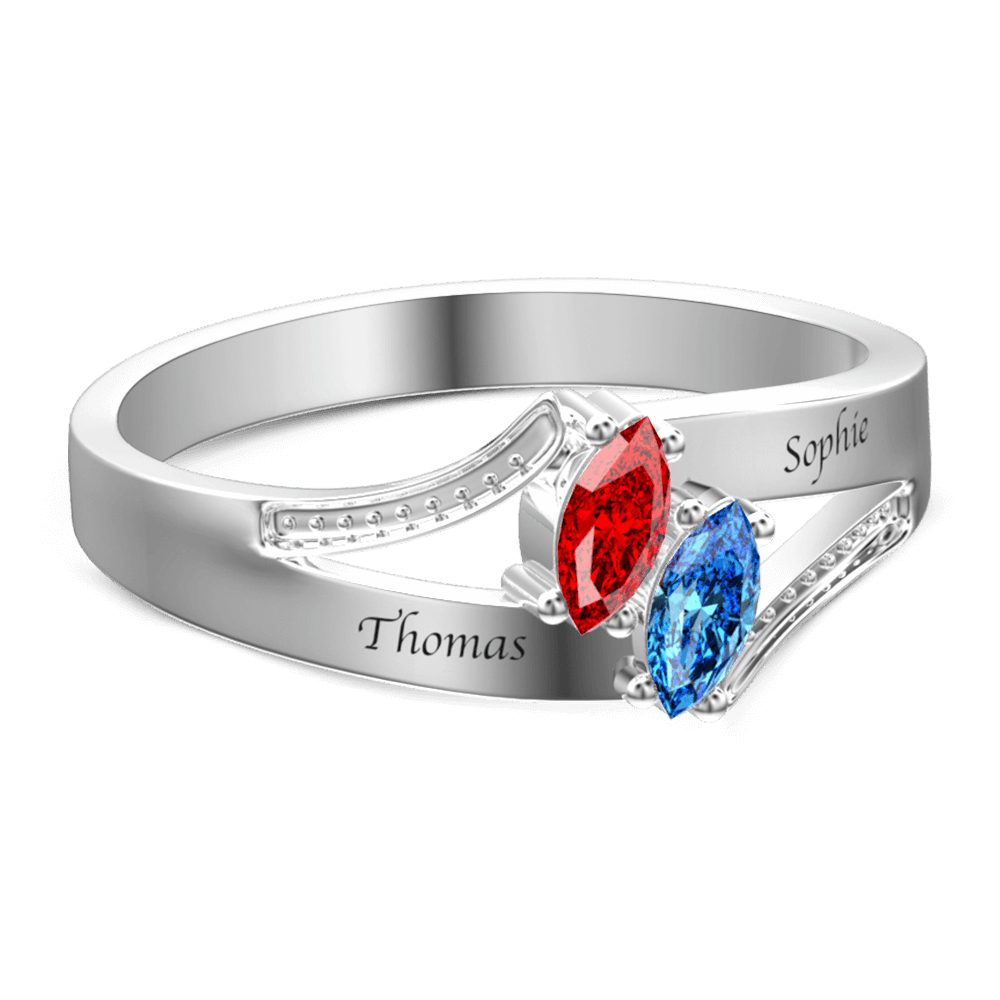 Personalized Birthstone Promise Ring with Engraving Silver