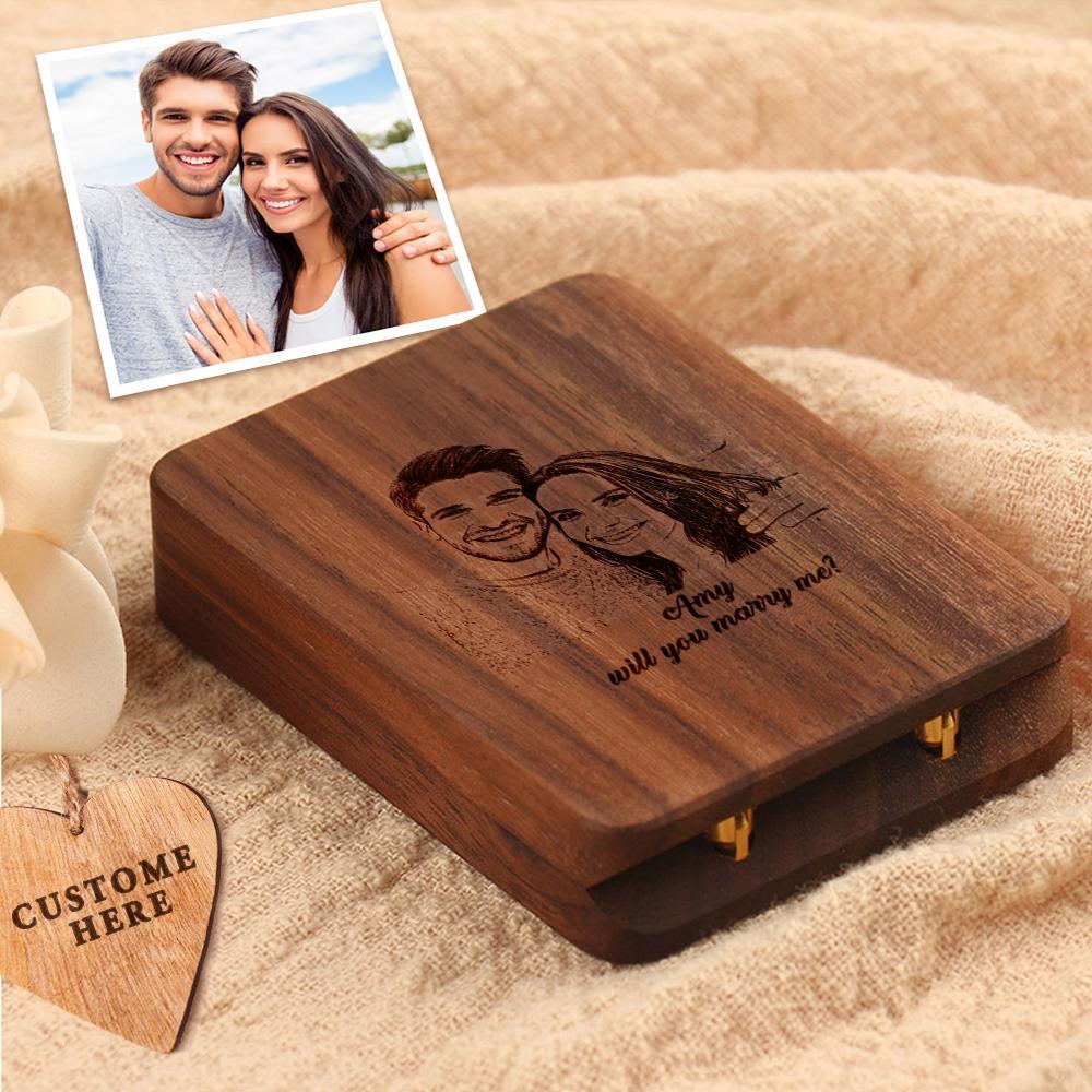Personalization Jewelry Box Slim Engagement Ring Box Unique Ring Box Wooden Ring Box - soufeelus