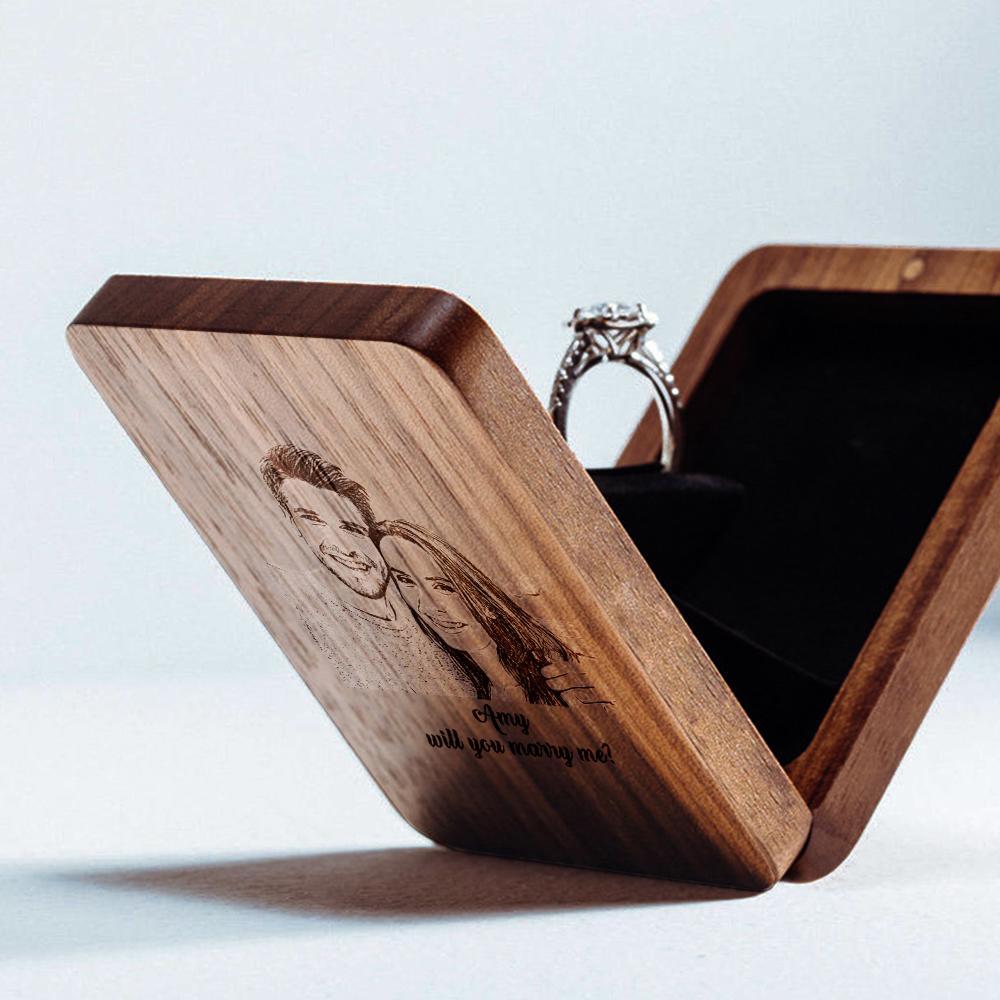 Personalization Jewelry Box Slim Engagement Ring Box Unique Ring Box Wooden Ring Box - soufeelus