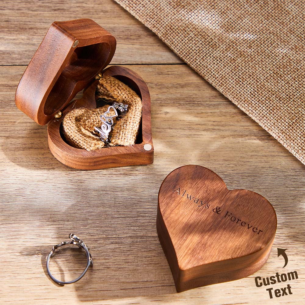 Wedding Engraved Ring Box Personalized Heart-Shaped Proposal Ring Box - soufeelus