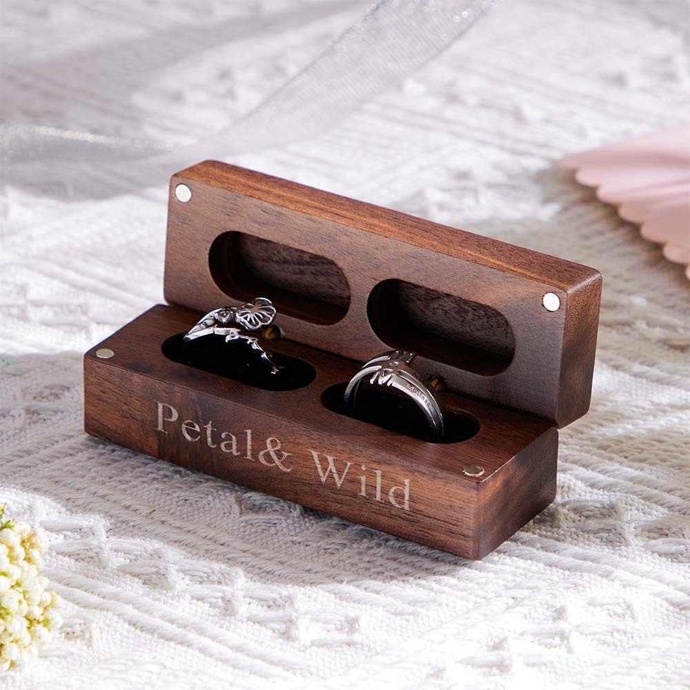 Engagement Engraved Ring Box Wooden Proposal Double Rings Box - soufeelus