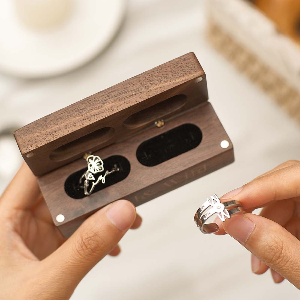 Engagement Engraved Ring Box Wooden Proposal Double Rings Box - soufeelus